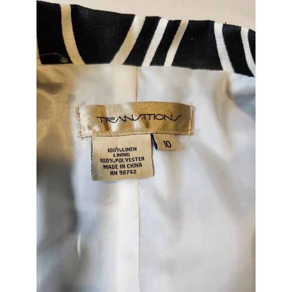 Transition Women's 100% Linen Jacket size 10 Blazer Geometric Black & Blue LNC - Picture 3 of 7